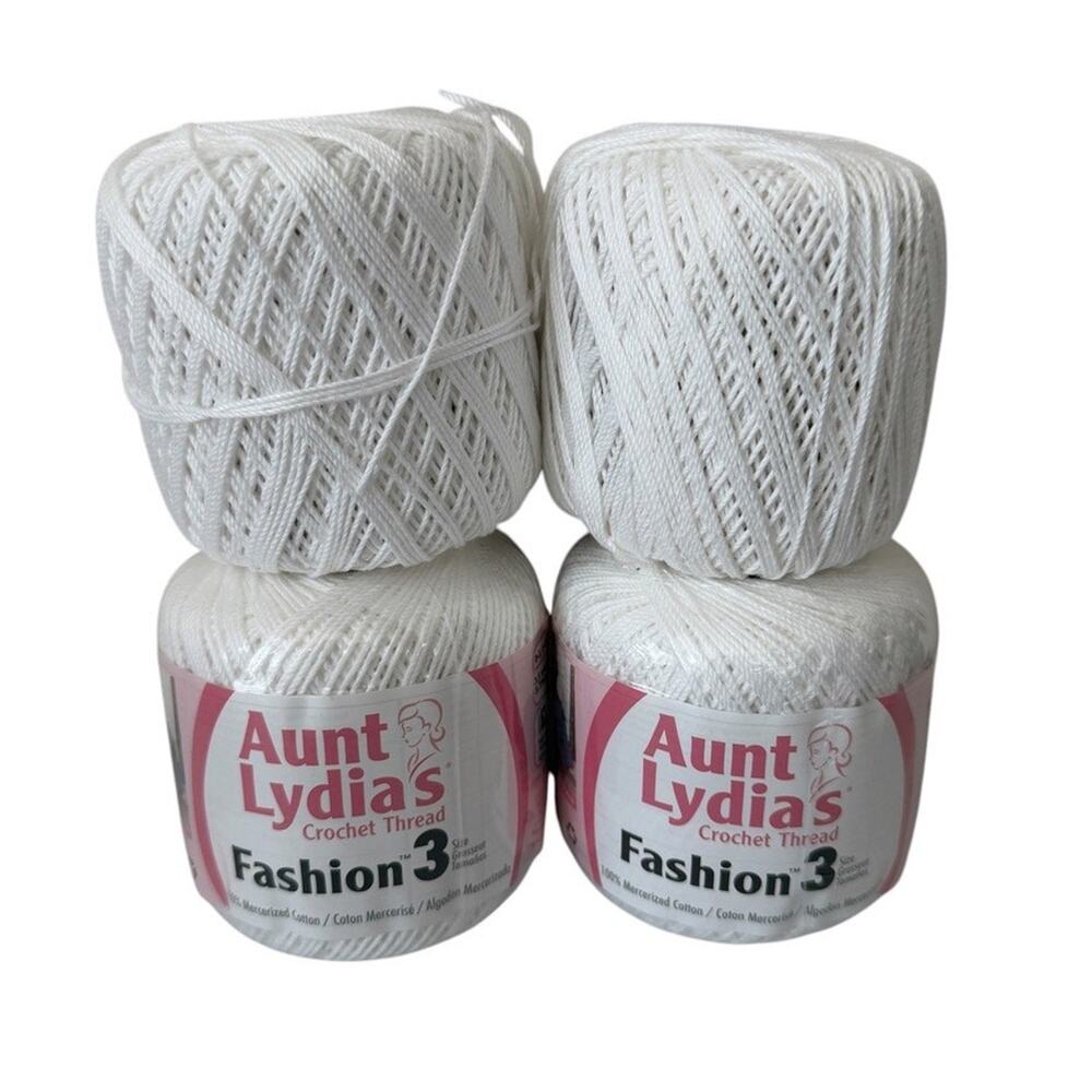 Aunt Lydia's Crochet Thread Fashion 3 Cotton 1 Super Fine White 4 Pack